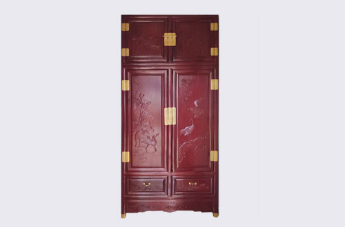 蚌山高端中式家居装修深红色纯实木衣柜